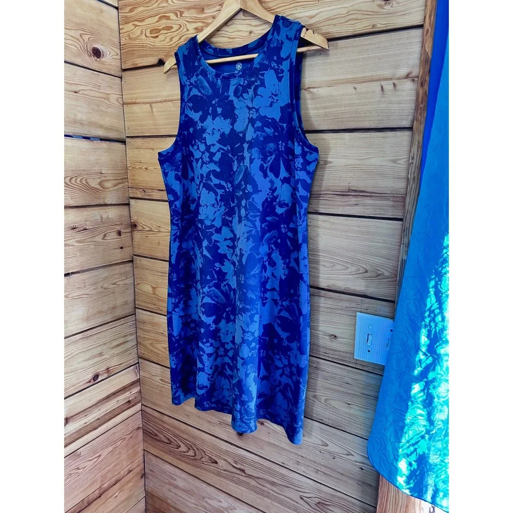 Gaiam Blue Floral Sleeveless Shift Dress Womens XL Athletic Casual Yoga Dress - Picture 2 of 5